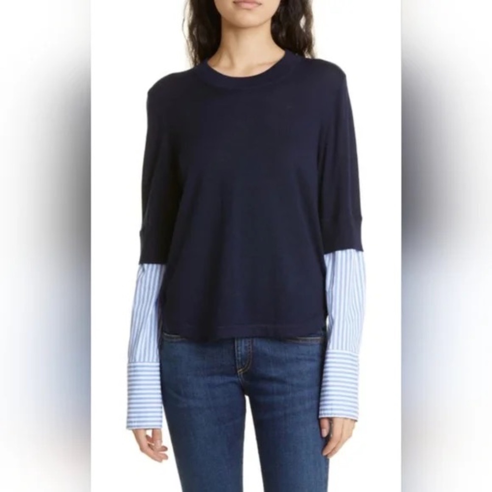 Veronica Beard Rosco Mixed Media Merino Wool blend Sweater M